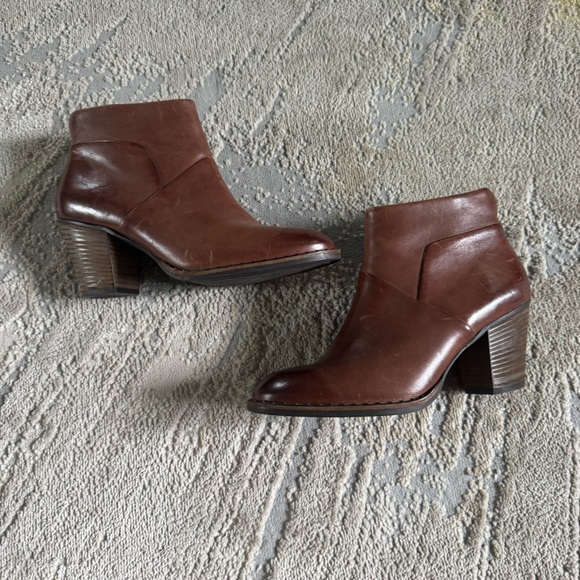 Paul Green Stella booties ankle boots leather brown cognac side zip heel 7 - Picture 1 of 12